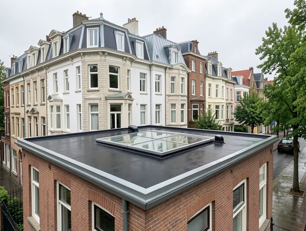 Toit plat d'annexe refait en EPDM avec lanterneau neuf