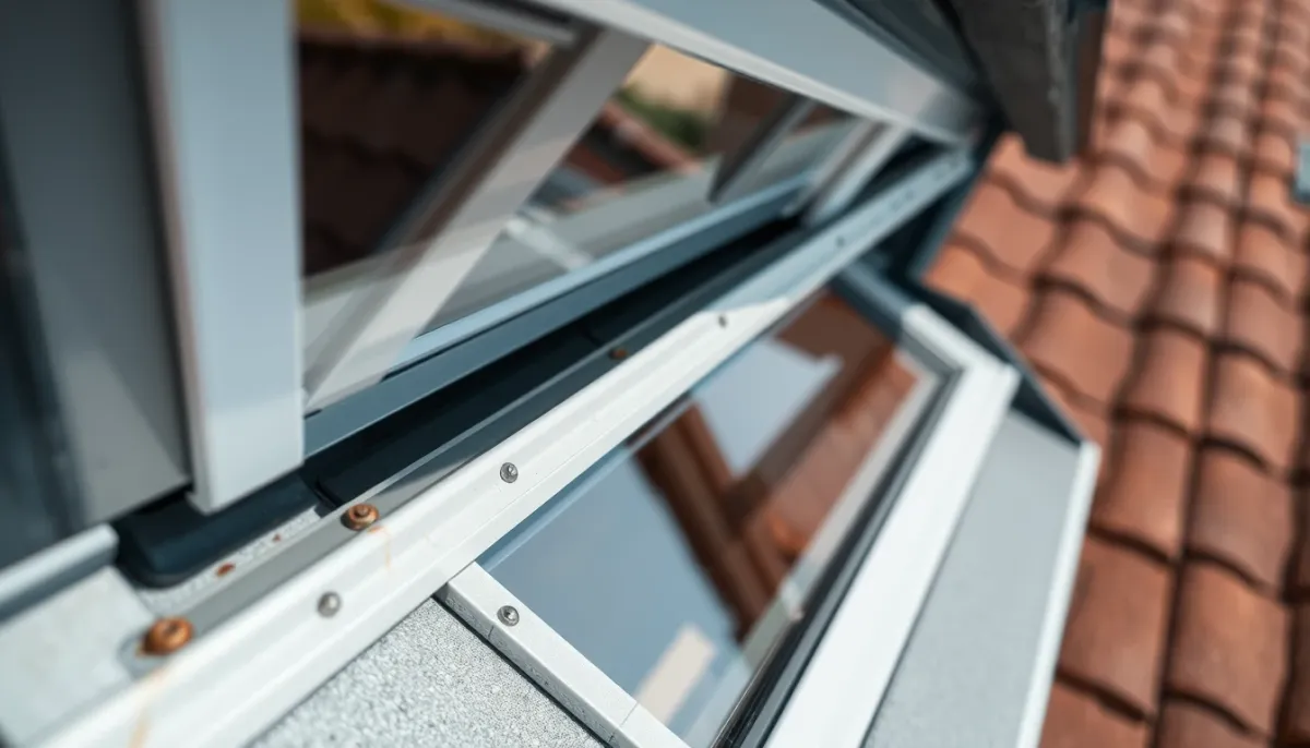 Détail des raccords d'étanchéité en zinc autour d'une fenêtre de toit
