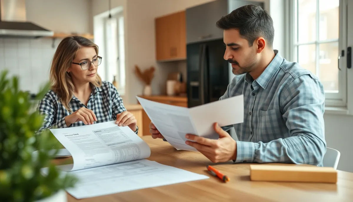 Propriétaire et entrepreneur examinant un devis de rénovation de toiture